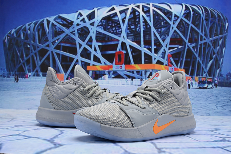 Men Nike Paul George III Grey Orange Red Shoes - Click Image to Close